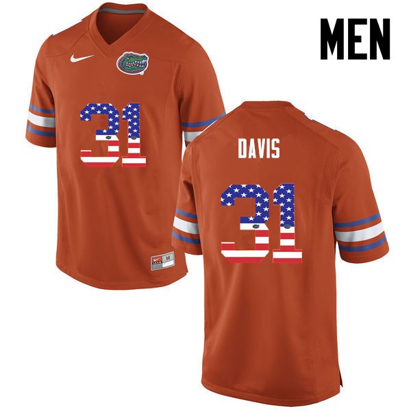 Florida Gators Men #31 Shawn Davis College Football Jersey USA Flag Fashion Orange